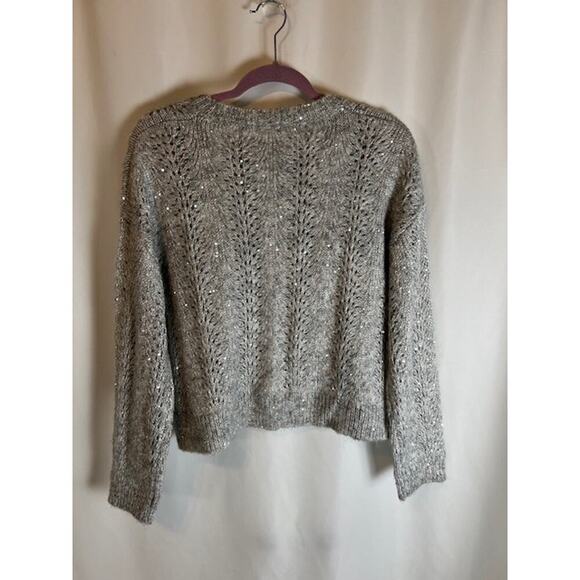 Women's 1. State Gray Sequin Long Sleeve Pullover Sweater Sz Small - Picture 7 of 8
